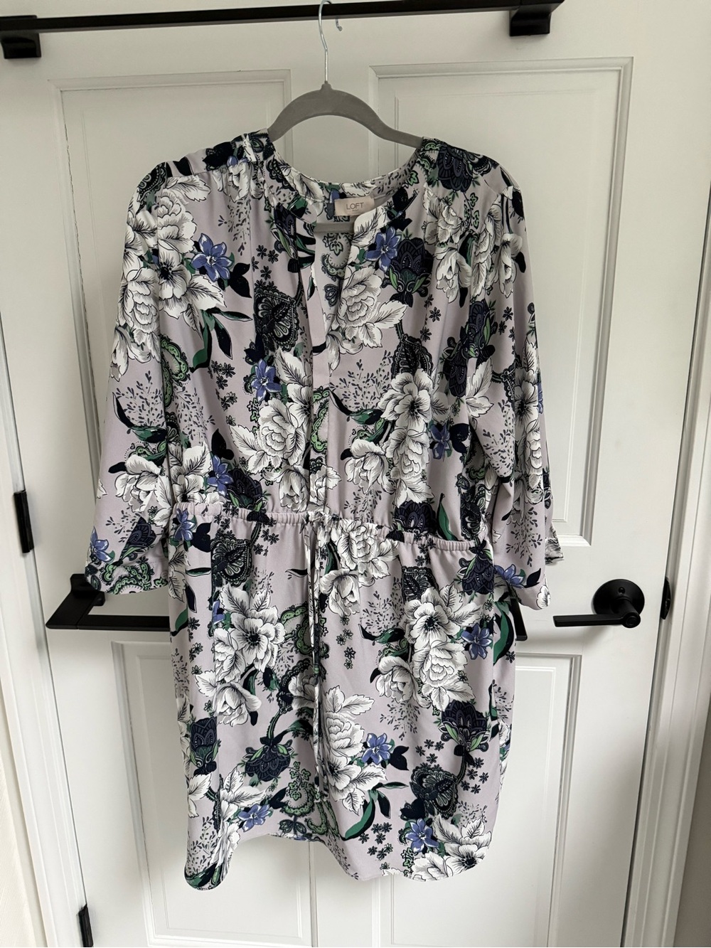 LOFT Lavender Floral Drawstring Midi Dress